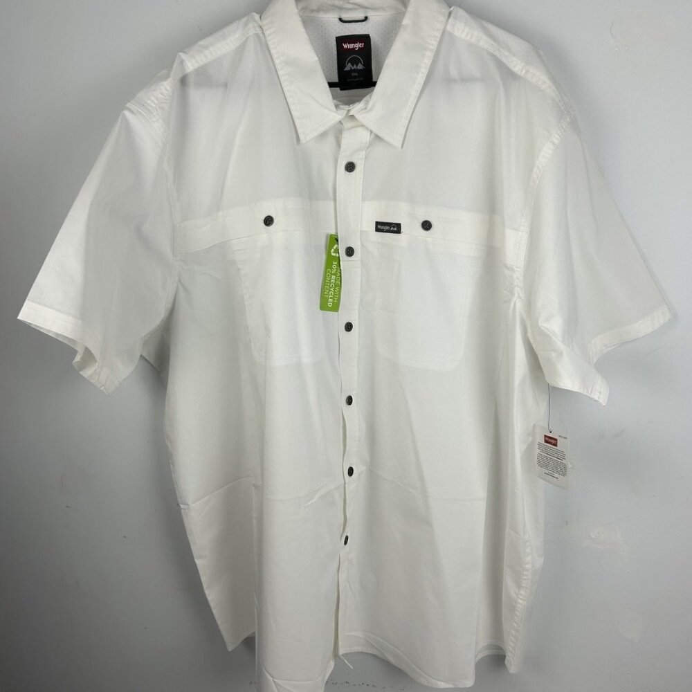 Wrangler Outdoor Short Sleeve Button Up White Stretch Hike Vented Utility Camp